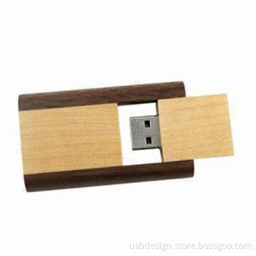 Wooden Swivel Function USB Flash Drive, Up to 16GB Memory Capacity, with Laser Logo Printing